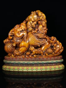 An Exquisite Shoushan Stone Auspicious Beast Seal Ornament