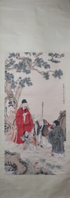 A Chinese Vertical Scroll Ink Painting of Character and Story on Paper