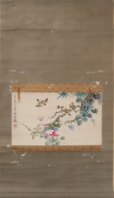 A Chinese Vertical Scroll Ink Painting of Flower and Bird on Paper