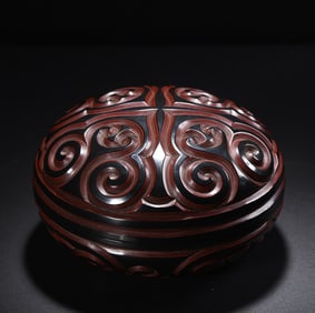 An Exquisite Carved Red Lacquer with poem Box