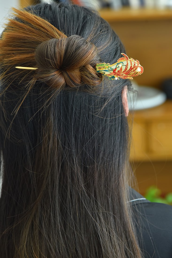 An Exquisite Sterling Silver-Gold Plated Inlaid White Jade Enamel Hairpin,Inlaid Pearl: An Exquisite Sterling Silver-Gold Plated Inlaid White Jade Enamel Hairpin,Inlaid Pearl,Size:17mmx50mm ?????????????,??