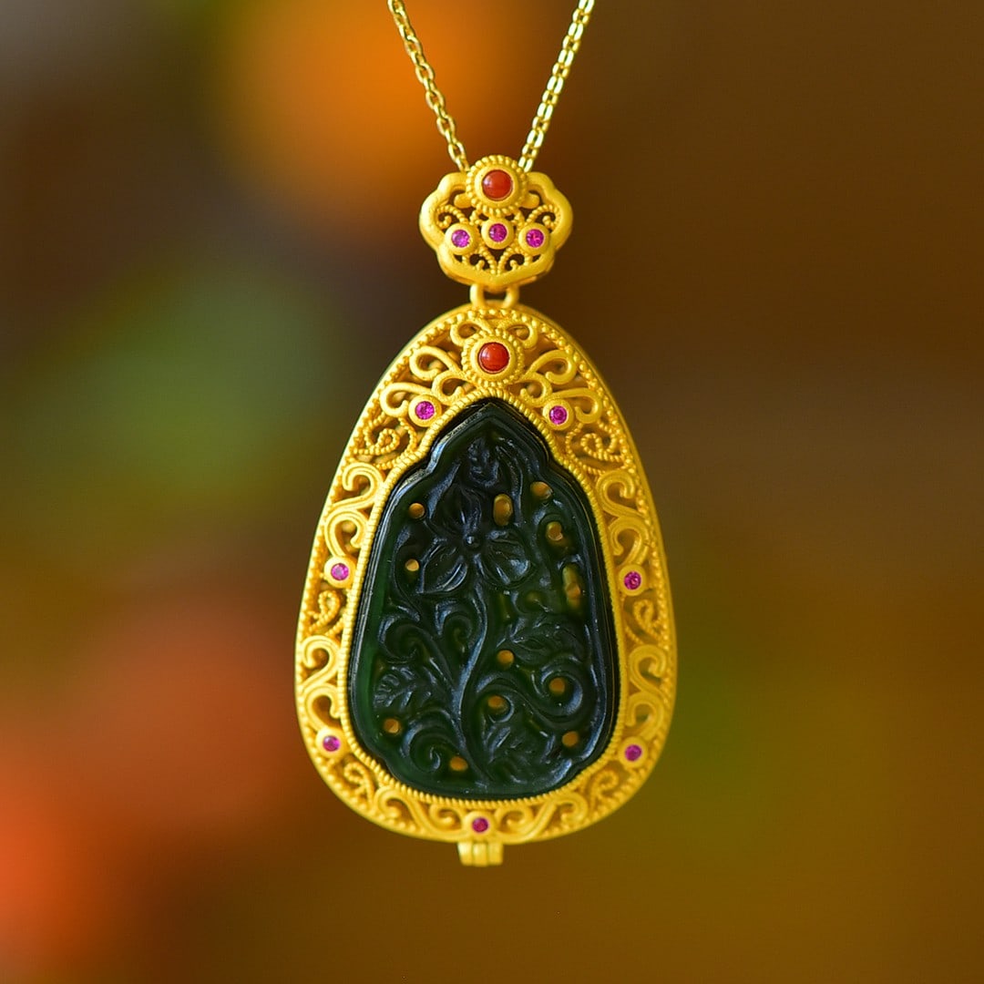 An Exquisite Sterling Silver-Gold Plated Inlaid Jasper Pendant: An Exquisite Sterling Silver-Gold Plated Inlaid Jasper Pendant,Size:19mmx29mm ?????????
