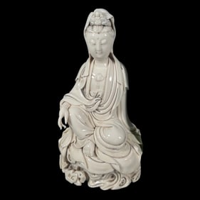 A Solemn Blance-De-Chine Statue of Avalokitesvara
