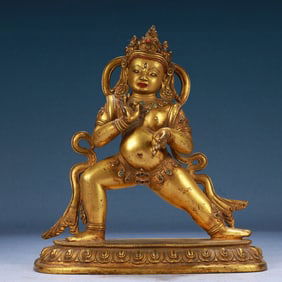 A Solemn Gilt Bronze Buddha Statue,Inlaid Gems