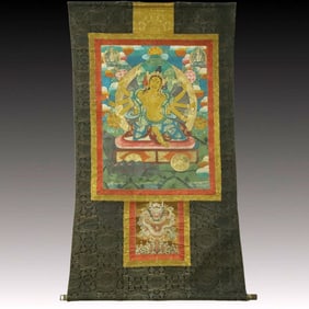 A Rare Brocade Painted Color Statue of Marici Tangka