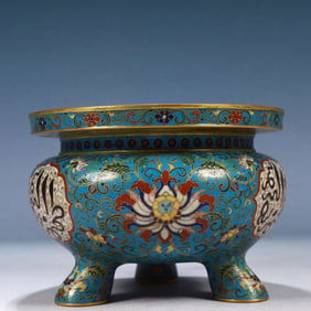 An Exquisite Cloisonne Lotus Pattern Double-Ears Censer