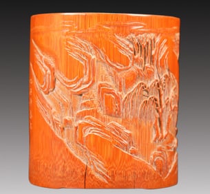 A Bamboo 'Landscape& Figure' Brush Pot