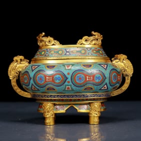 An Exquisite Cloisonne Phoenix Pattern Double-Ears Censer