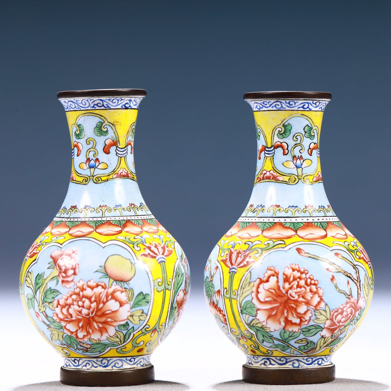A Pair of Exquisite Painted Enamel Flower Pattern Vases (1 of 6)