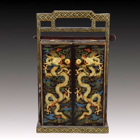 A Huge Wooden Lacquer Painted Gold Auspicious Cloud and Dragon Pattern Cabinet