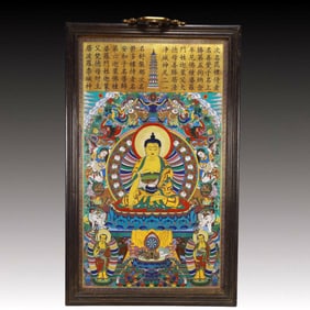 A Huge  Cloisonne Buddha Pattern Hanging Panel
