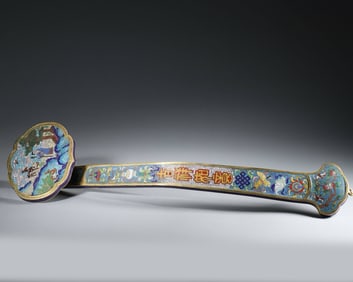 A Huge Cloisonne Eight Treasures,Landscape and Figure Pattern Ruyi