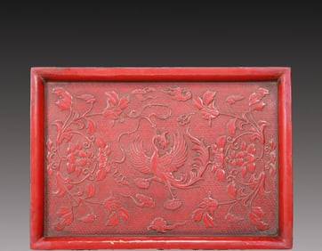 An Exquisite Craved Red Lacquer Phoenix Pattern Plate