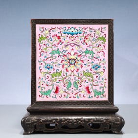 An Exquisite Zitanwood Inlaid Painted Enamel Lotus Pattern Seal Box
