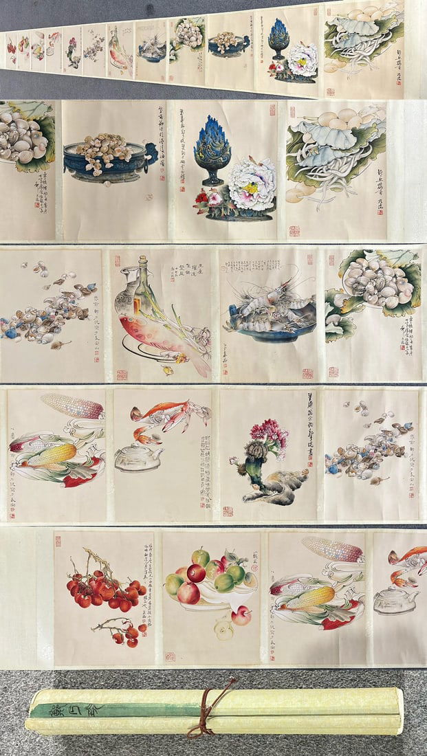 A Chinese Hand Scroll Ink Painting of Food on Paper,Zheng Naiguang (1 of 18)