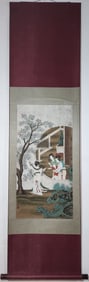 A Chinese Vertical Scroll Ink Painting of Figure on Silk,Chou Ying