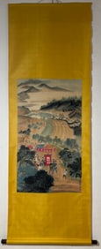 A Chinese Vertical Scroll Ink Painting of Landscape and Figure on Paper,Wei Zixi
