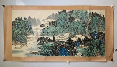 A Chinese Ink Painting of Landscape and Figure on Paper,Liu Fangjin