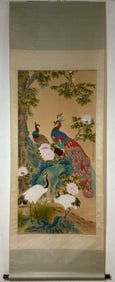 A Chinese Vertical Scroll Ink Painting of Flower and Bird on Paper,Zhang Daqian