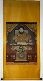 A Chinese Vertical Scroll Ink Painting of Figure on Silk,Lang Shining