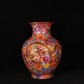 A Rare Enamel Painted Gold Flower and Dragon Pattern Vase