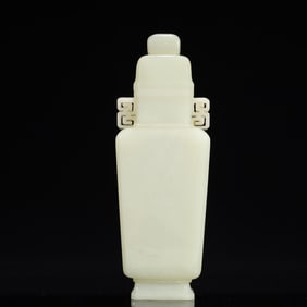 An Exquisite White Jade Double-Ears Bottle