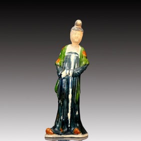 A Rare Tang Tri-Color Glazed Pottery Woman Ornament