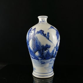 A Rare Blue and White Landscape and Figure Pattern Vase