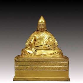 A Solemn Gilt Bronze Statue of Guru