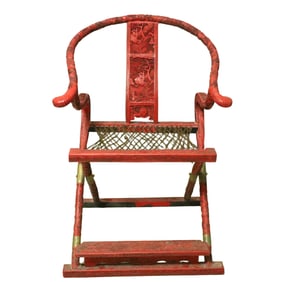 A Huge Carved Red Lacquer Landscape and Figure Pattern Chair