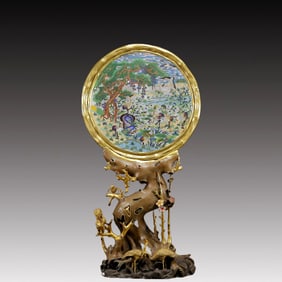 A Huge Cloisonne Pine and Crane Pattern Table Screen