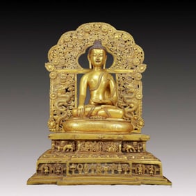 A Solemn Gilt Bronze Statue of Sakyamuni