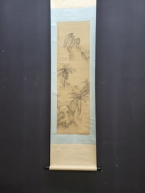 A Chinese Vertical Scroll Ink Painting of Landscape and Figure on Silk,Huang Daozhou