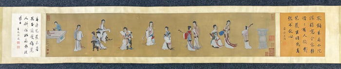 A Chinese Hand Scroll Ink Painting of Woman on Silk,Tang Yin