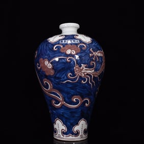 A Huge Blue and White Underglaze-Red Dragon Pattern Vase