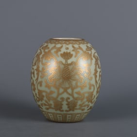 An Exquisite Celadon Glazed Painted Gold Lotus Pattern Water Pot