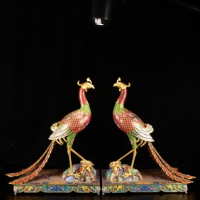 A Pair of Huge Cloisonne Phoenix Ornament