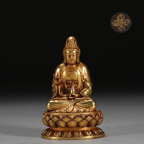 A Solemn  Gilt Bronze Statue of Avalokitesvara