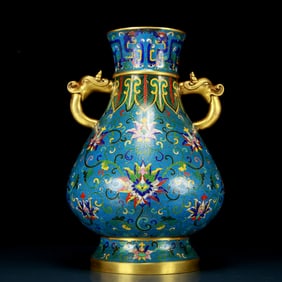 An exquisite cloisonne lotus pattern amphora