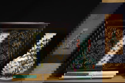 A Rare Famille-Rose Painted Gold Character and Story Pattern Double-Ears Vase,With Vertical Scroll