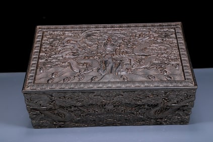 A Rare Zitanwood Dragon Pattern Box,with poem