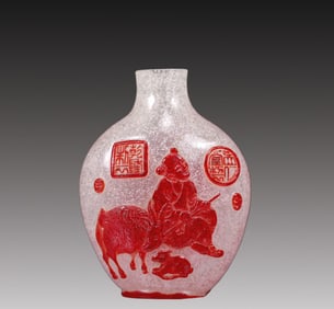 An Excellent Red Overlay Snowflake Glass 'Figure' Snuff Bottle