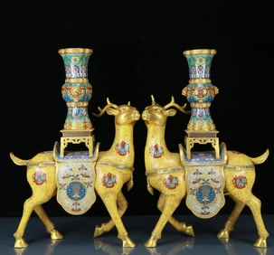 A stunning pair of cloisonné deer-shaped bottles