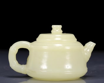 An Exquisite White Jade Bamboo Pattern Teapot