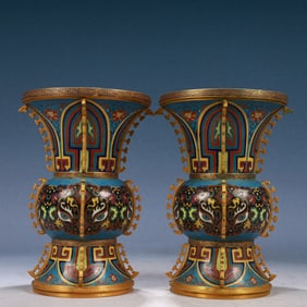 A Pair of Exquisite Cloisonne Beast-Face Pattern Vases