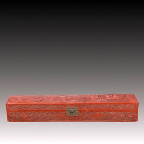 A Huge Carved Red Lacquer Deer and Crane Pattern Box