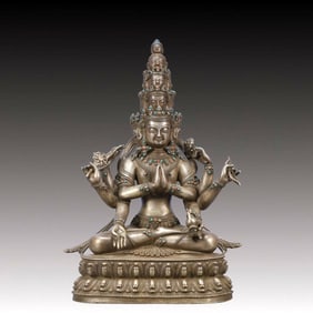A Solemn Bronze Inlaid Gems Statue of Avalokitesvara