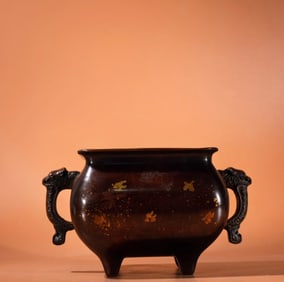 An Exquisite Bronze Sprinkled-Gold Beast-Ears Four Legs Censer