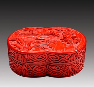An Exquisite Cinnabar-Lacquer 'Figure& Landscape' Box