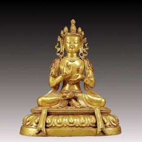 A Solemn Gilt Bronze Statue of Avalokitesvara